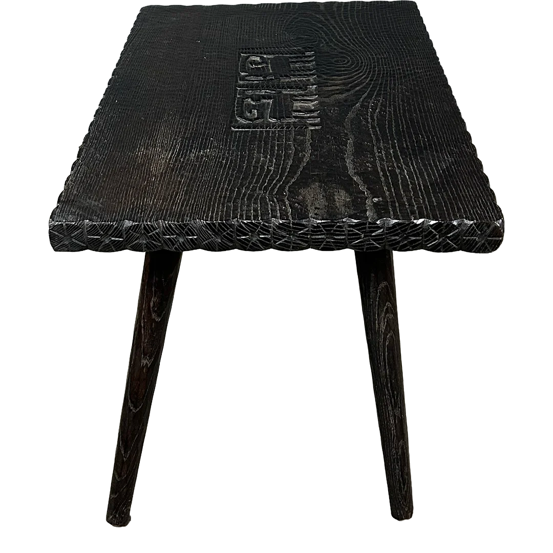 1970s French : carved and blackened hand-adzed oak coffee table
