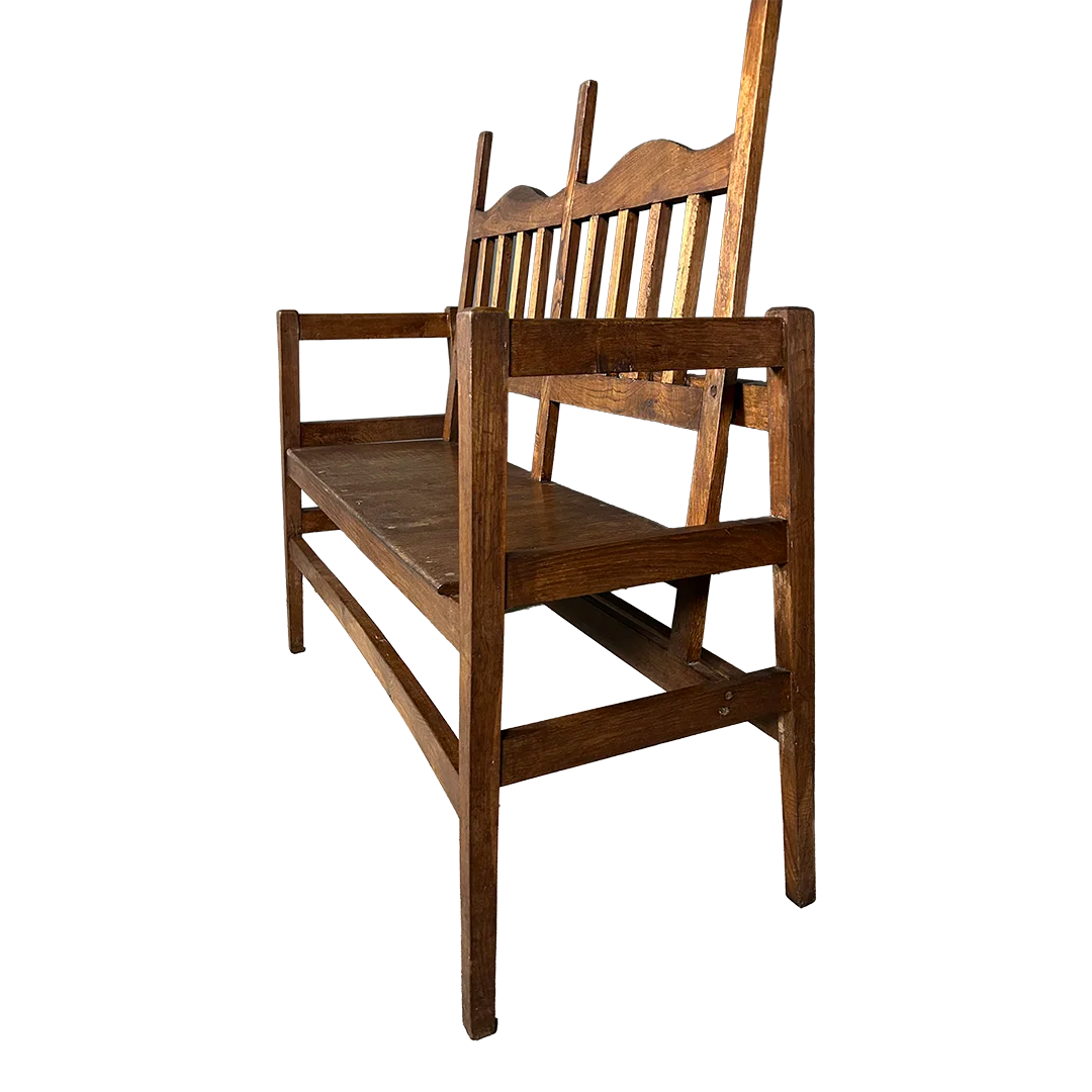 1920s Belgian : Low Countries solid oakwood scalloped bench