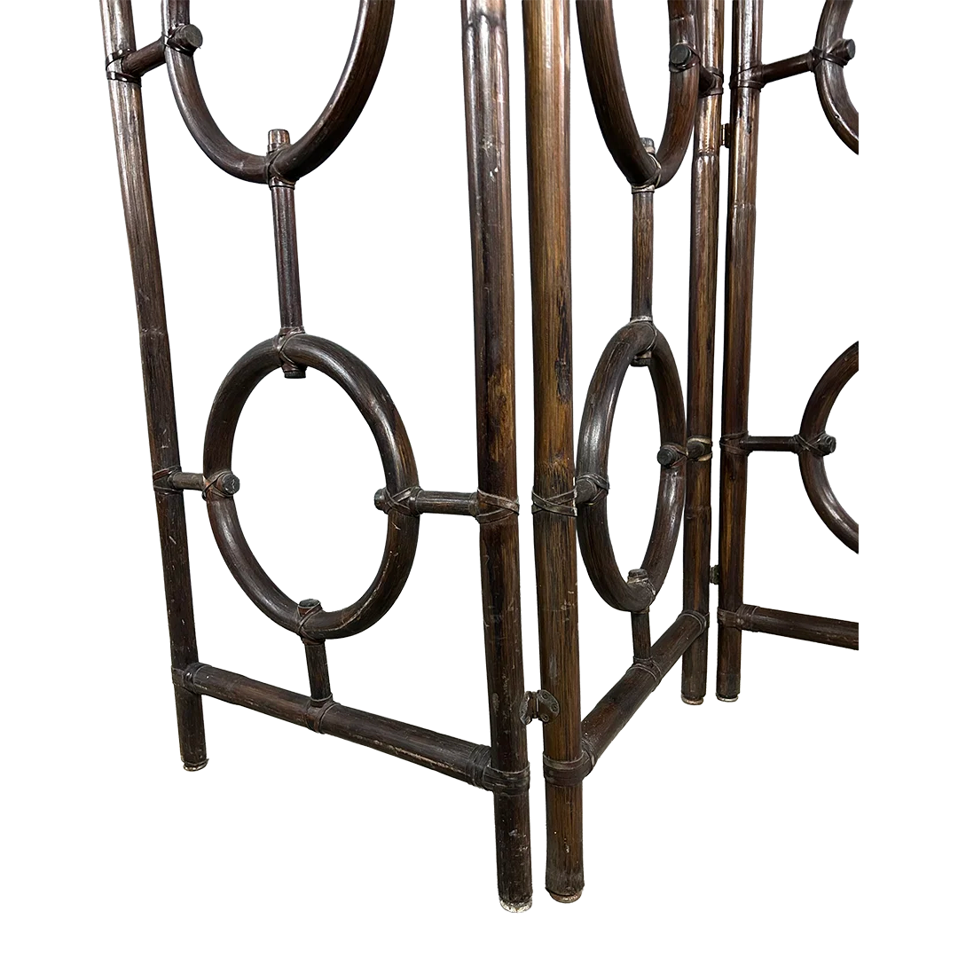 1970s French : three part dark-stained bamboo folding screen