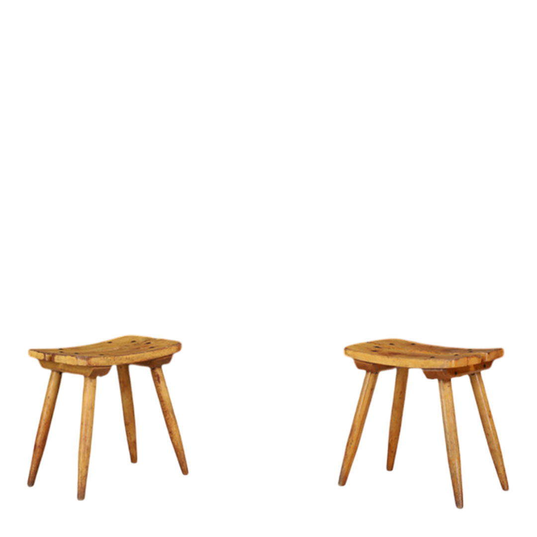 1970s French : solid pinewood tabouret stool