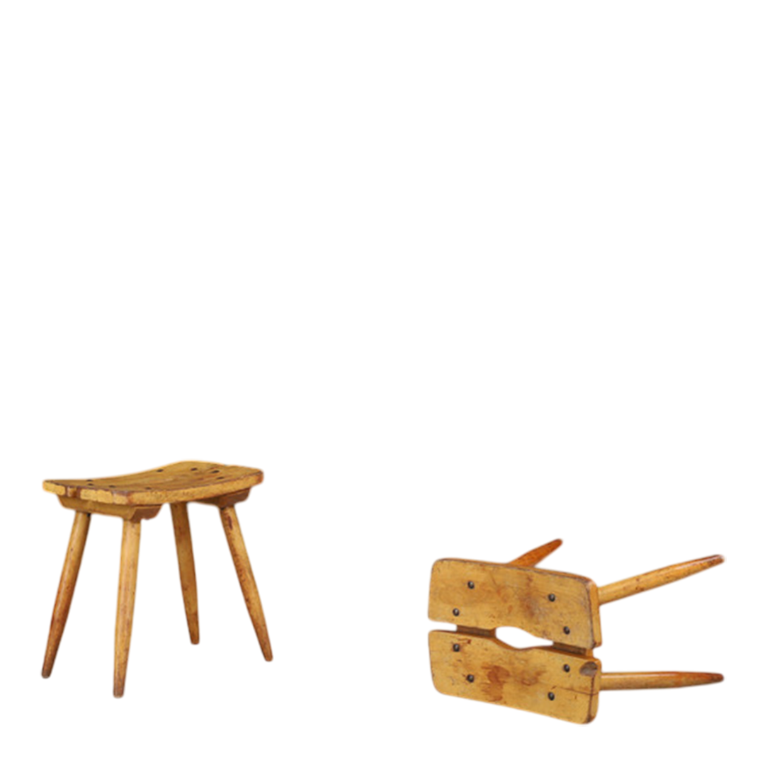 1970s French : solid pinewood tabouret stool