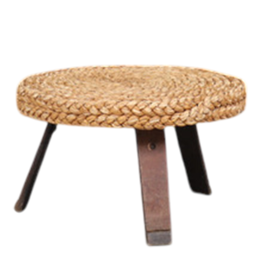 1950s Audoux Minet : 24" woven abaca/hemp coffee table, France