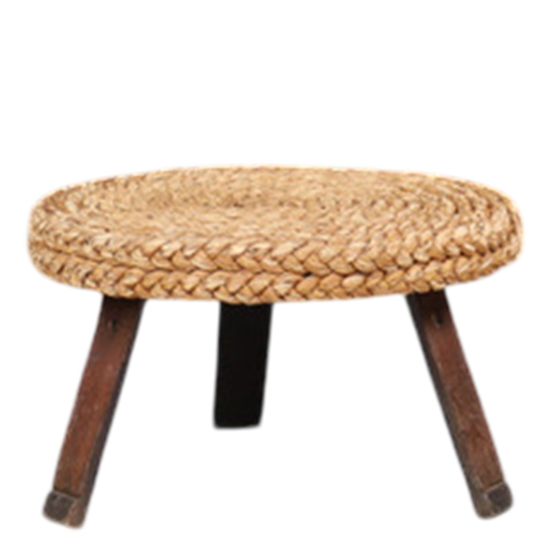 1950s Audoux Minet : 24" woven abaca/hemp coffee table, France