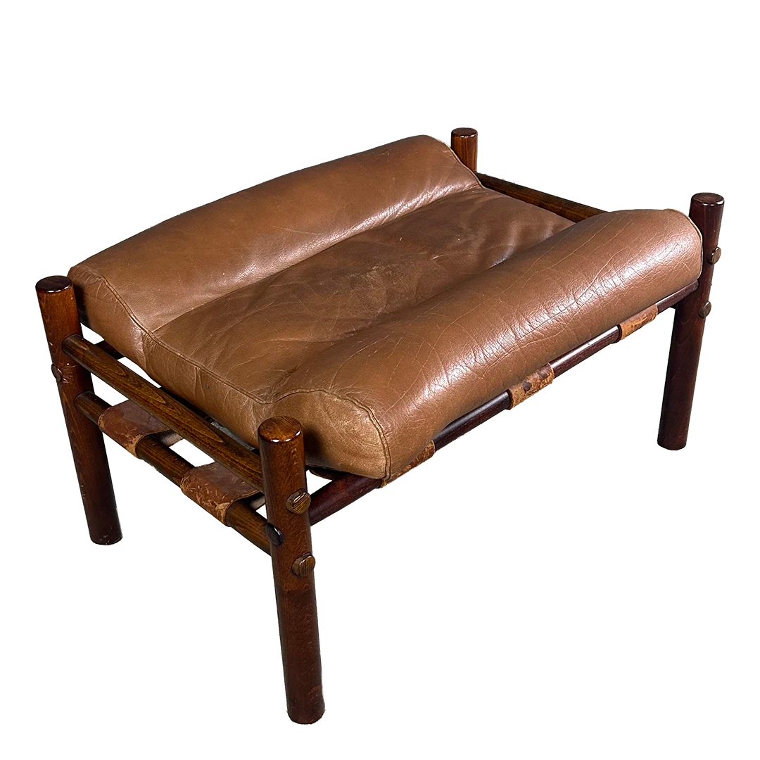 1970s Arne Norell : Pair "Inca" model leather lounge chairs + ottoman & table, Sweden