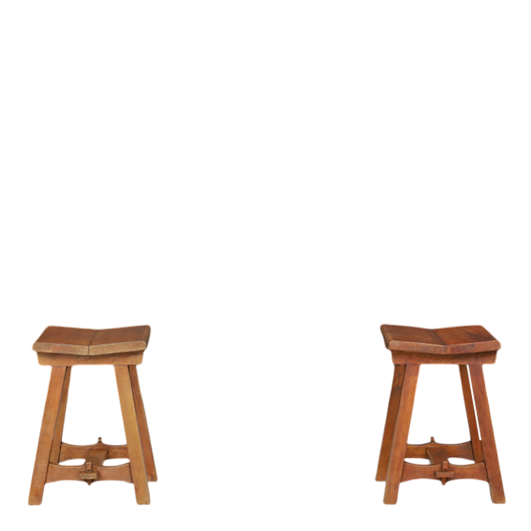 1950s French : solid oakwood stools with wedged tenon joint