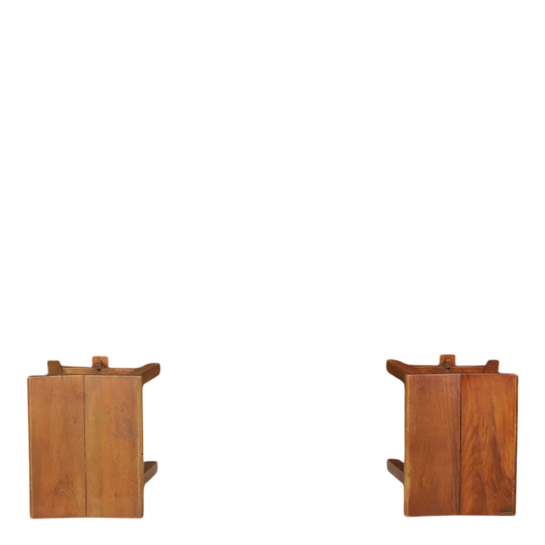 1950s French : solid oakwood stools with wedged tenon joint