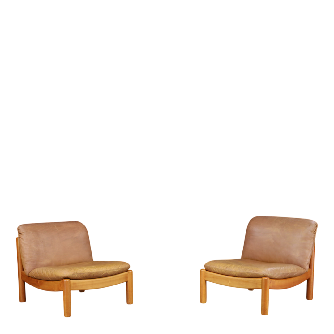 1960s Carl Straub : pair cognac leather slipper chairs, Germany