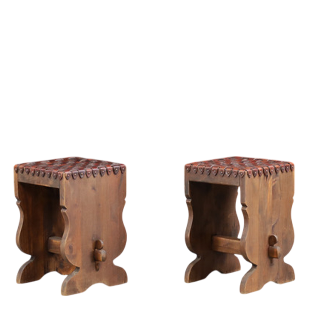 1960s French : "rustique moderne" leather strap stool