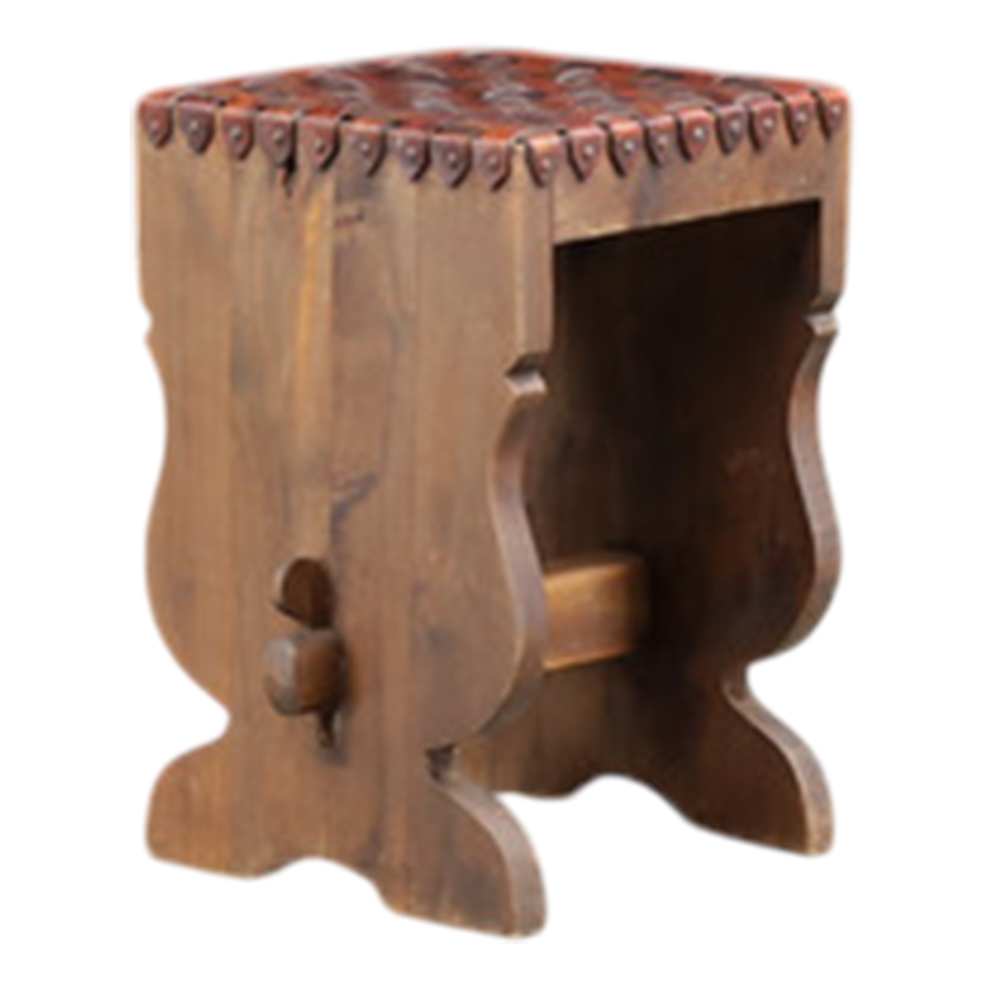 1960s French : "rustique moderne" leather strap stool