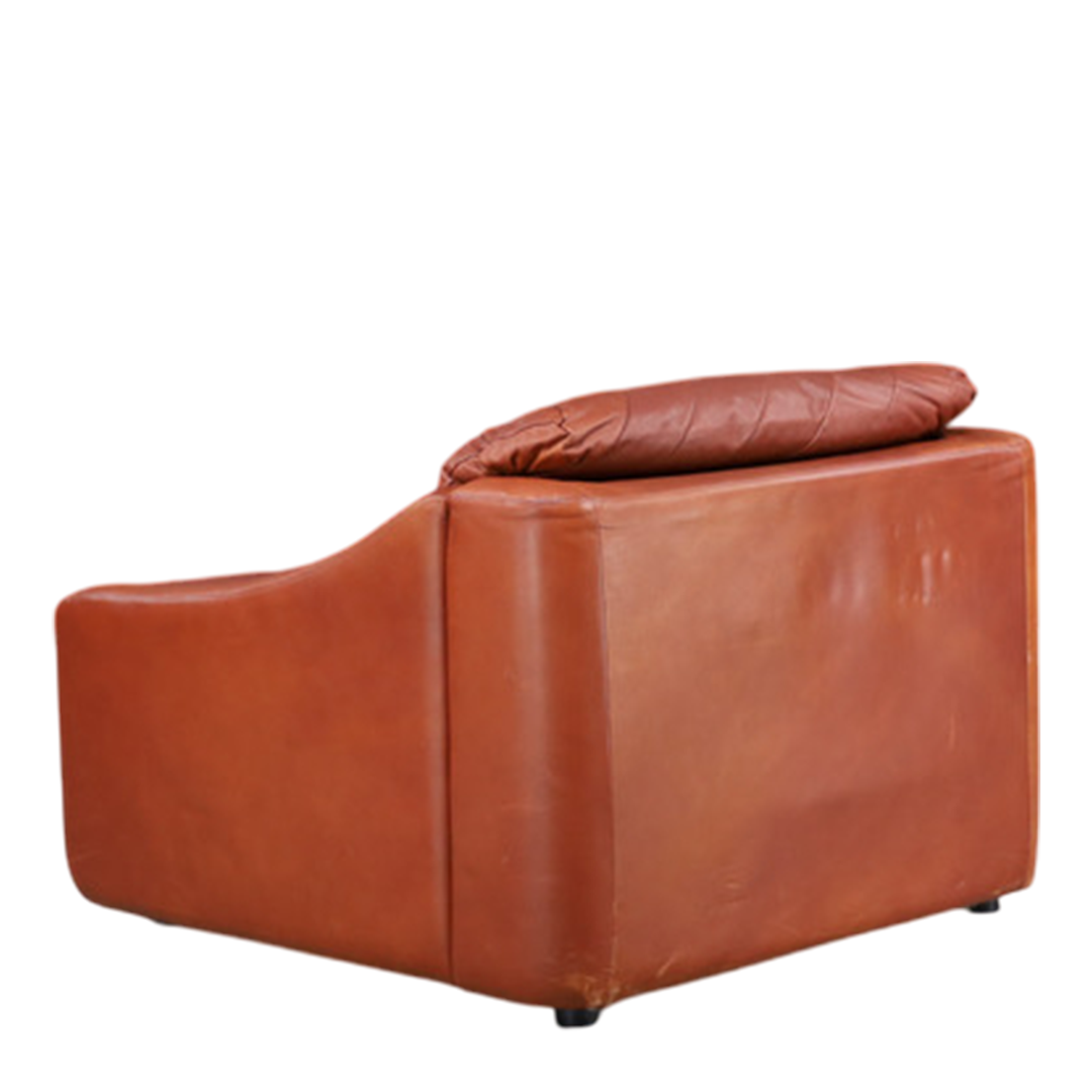 1970s German : leather club chair w/patchwork seating