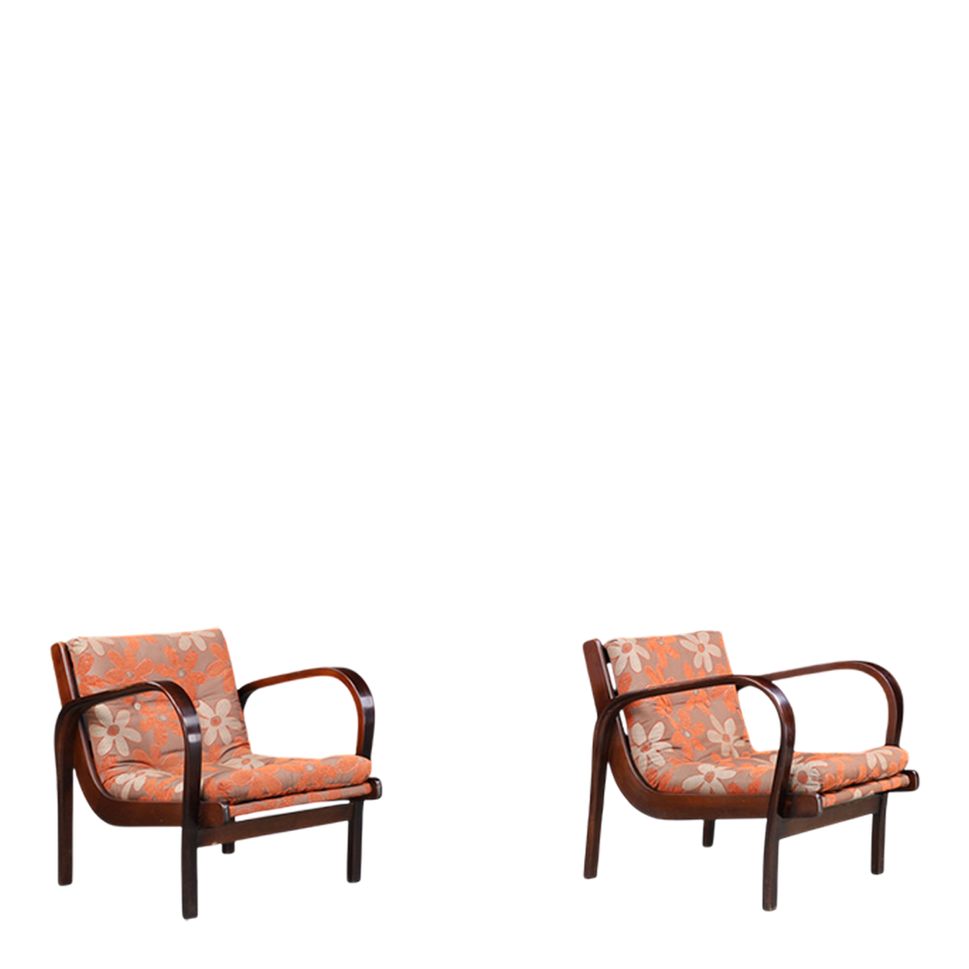 1940s Kozelka & Kropáček : sculptural low lounge chair, Czech
