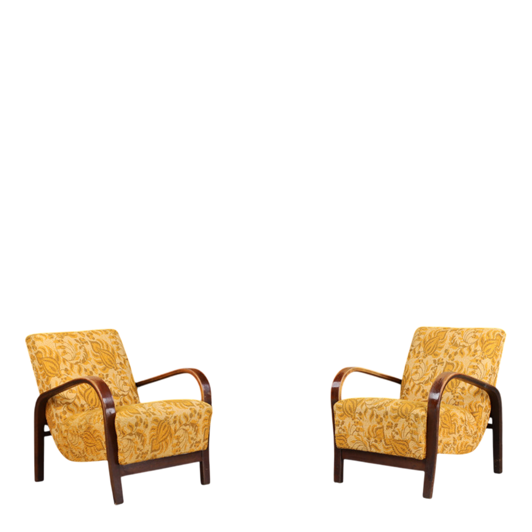 1950s Koželka and Kropácek : bent beechwood armchair, gold floral