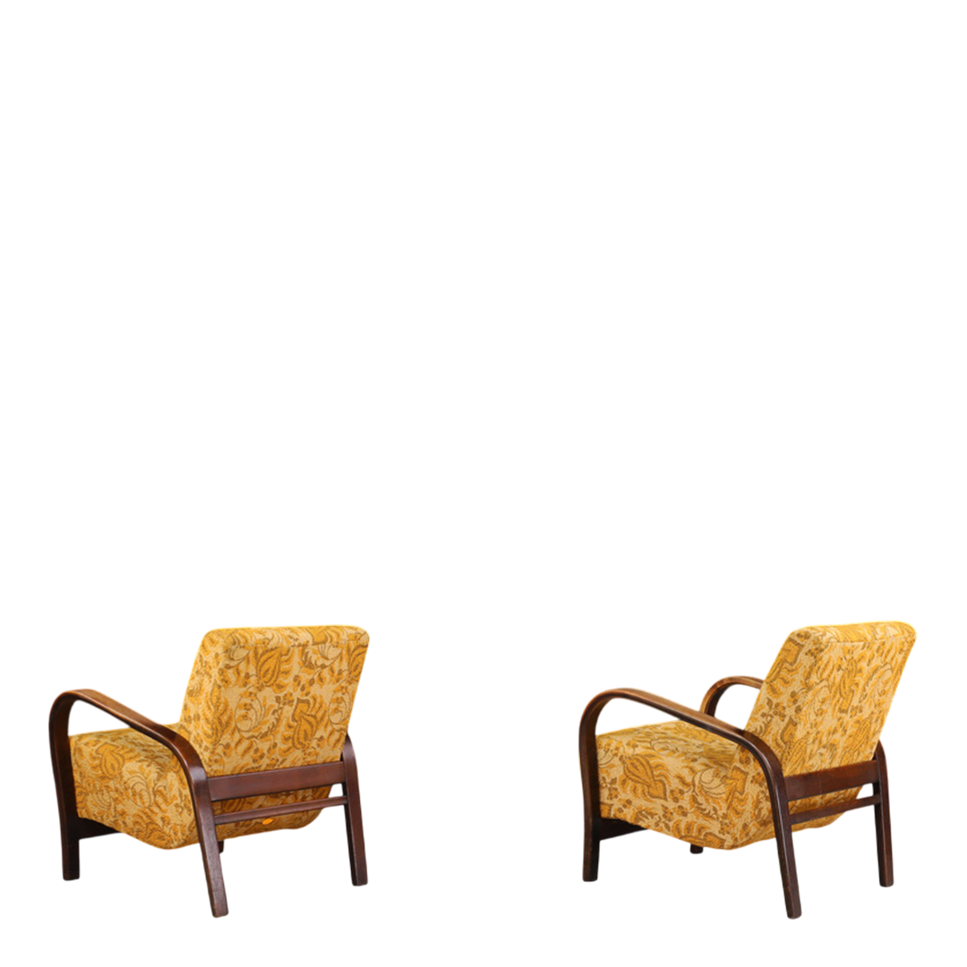 1950s Koželka and Kropácek : bent beechwood armchair, gold floral