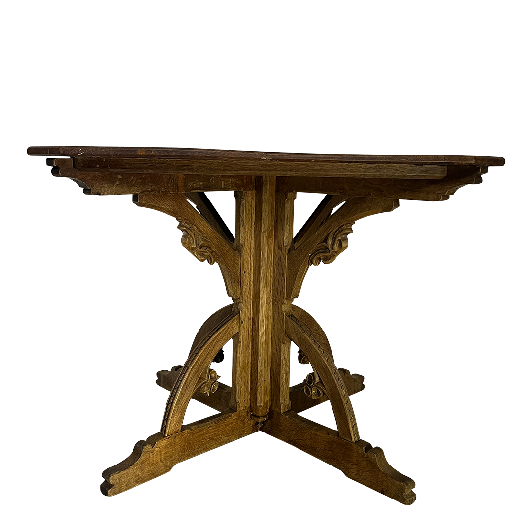 1880 French : Gothic Revival oakwood square dining table