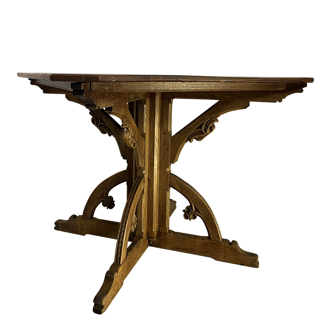 1880 French : Gothic Revival oakwood square dining table