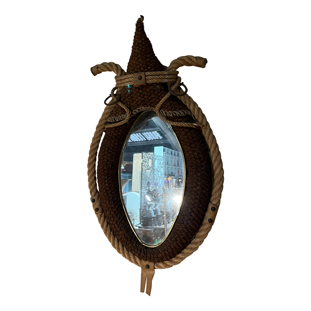 1950s French : Audoux & Minet rustic modern rope framed mirror