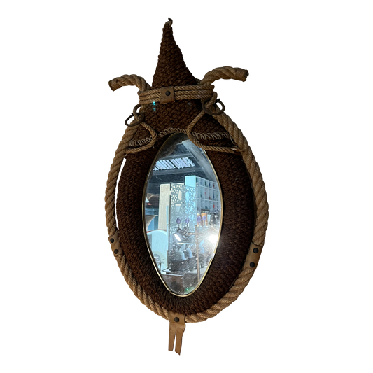 1950s French : Audoux & Minet rustic modern rope framed mirror