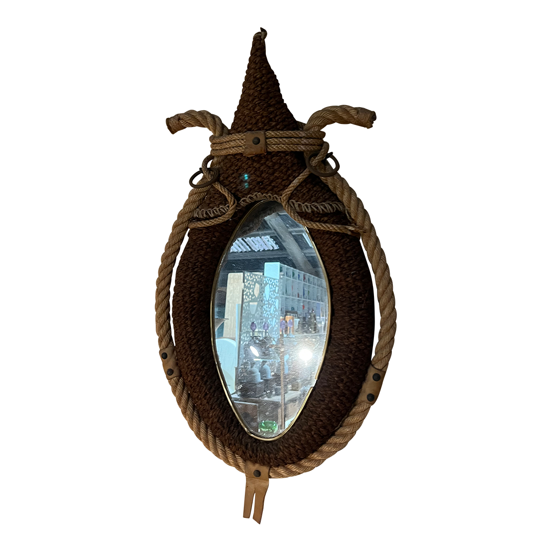 1950s French : Audoux & Minet rustic modern rope framed mirror