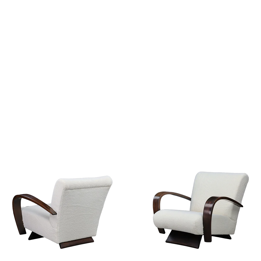 Late 1930s Italian : unique pair of restored Rationalist lounge chairs