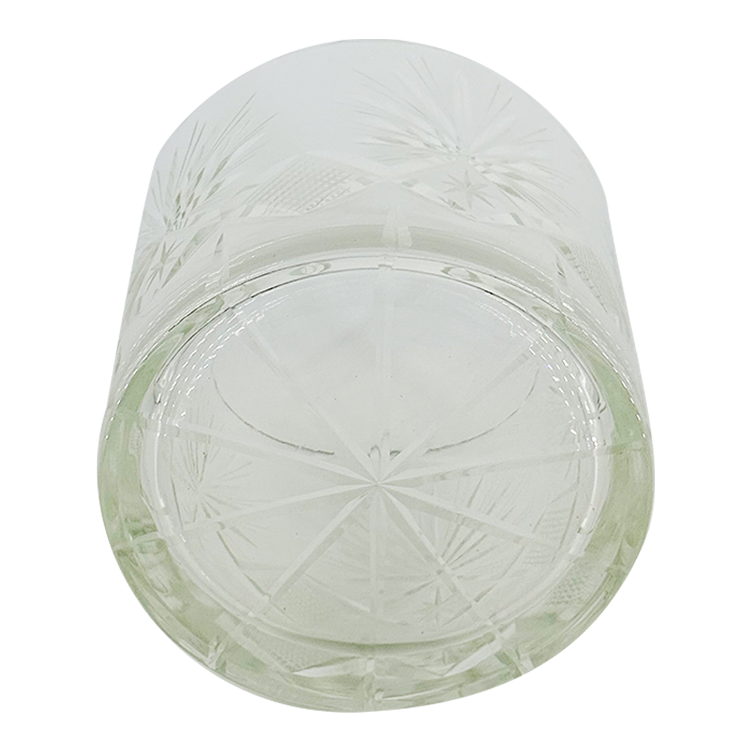 1970s European : set four cut glass whiskey tumblers w/matching ice bucket