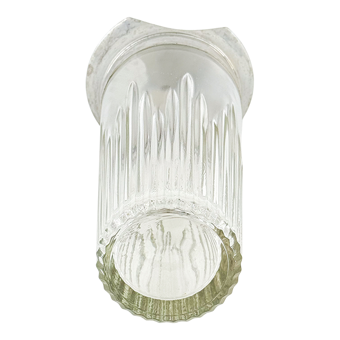 Late 1930s American : fluted glass cocktail shaker with aluminum collar