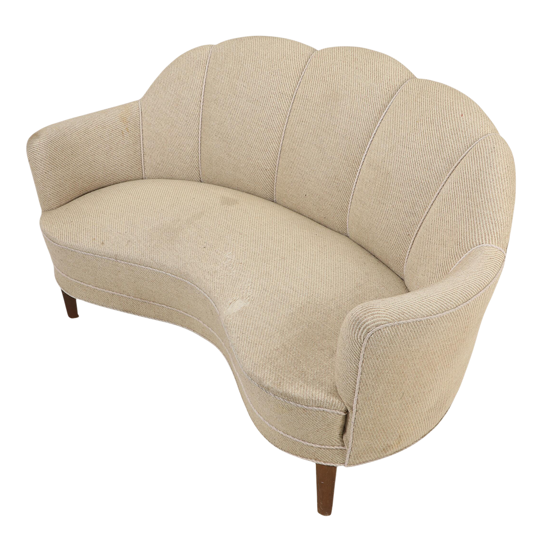 c1940 Danish : classic curved & sculpted 2-person settee