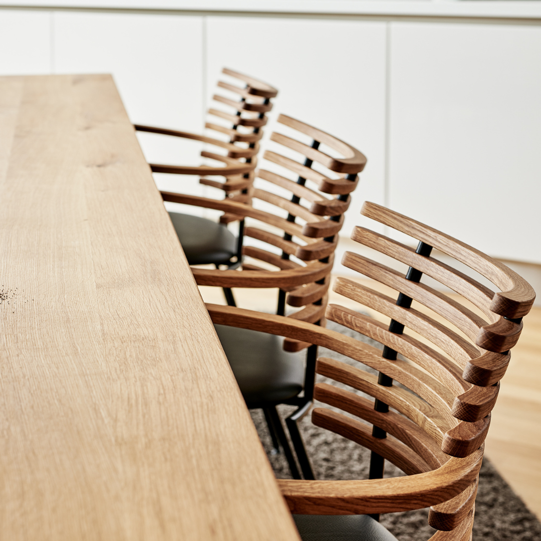 Henrik Lehm : Tiger dining armchair, oiled oak & stainless steel