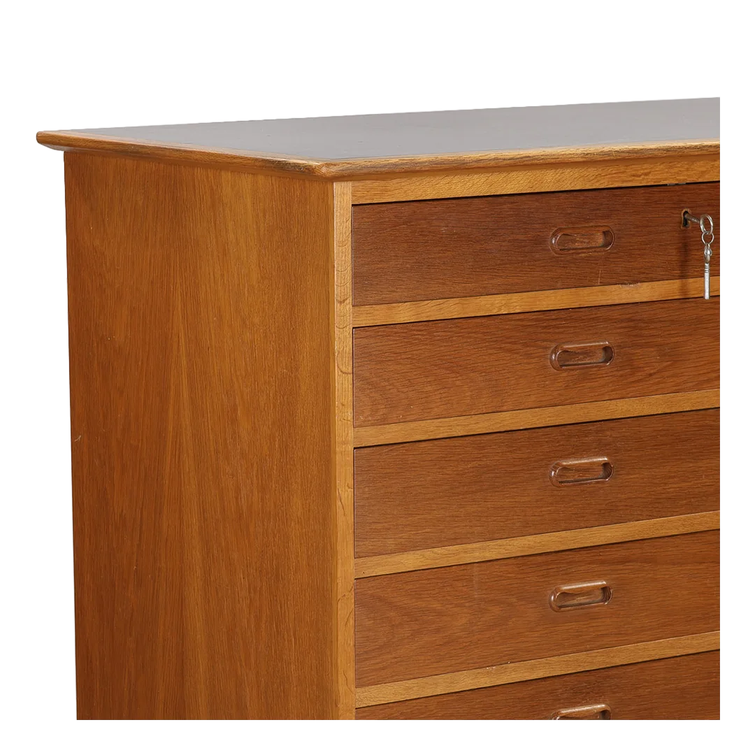 1960s Danish : oakwood twelve-drawer apothecary style chest