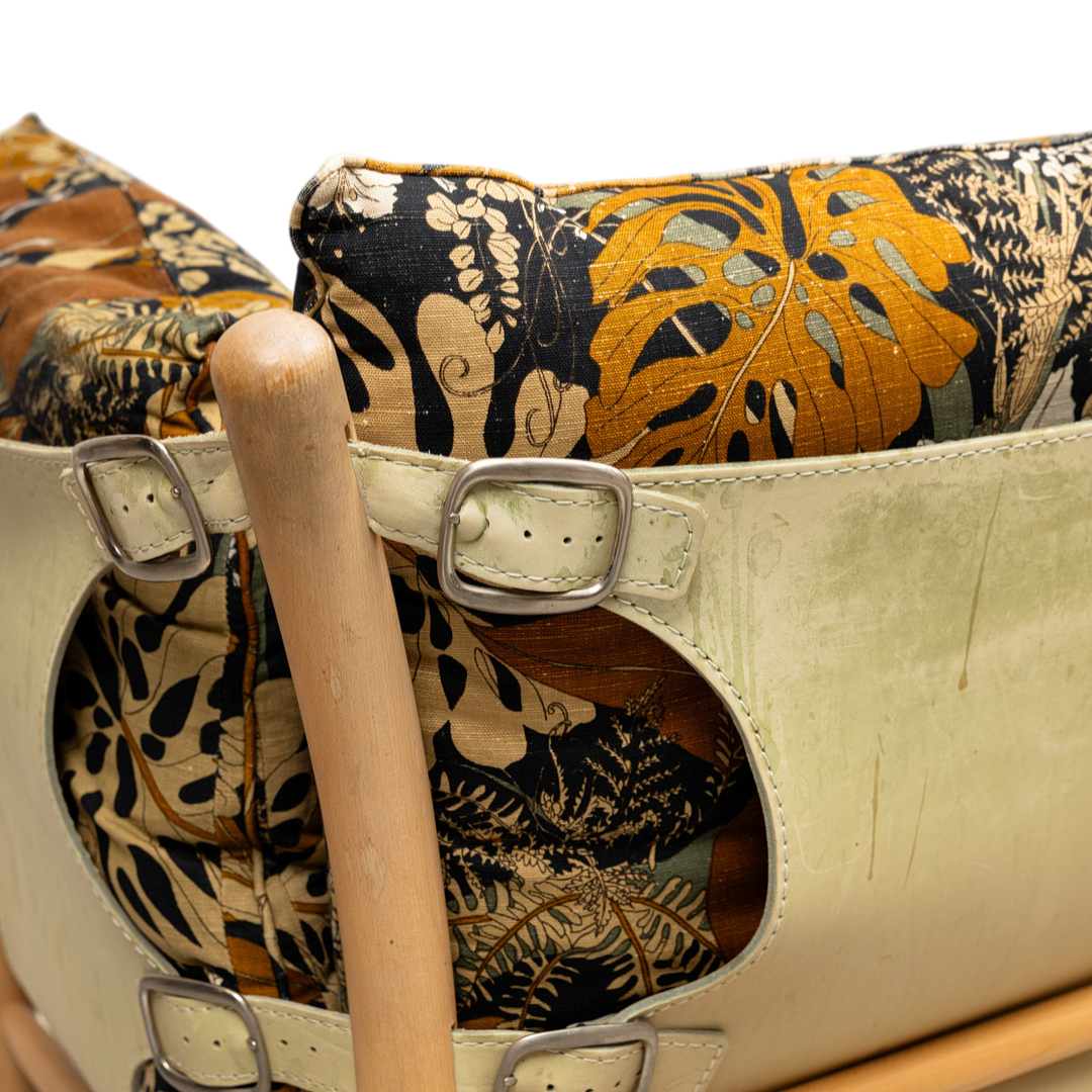 1970s Arne Norell : 2-seat "Ilona" sofa in light leather and floral upholstery