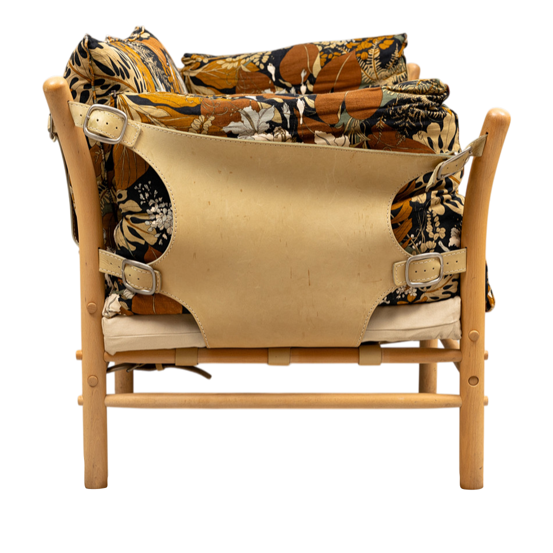 1970s Arne Norell : 2-seat "Ilona" sofa in light leather and floral upholstery