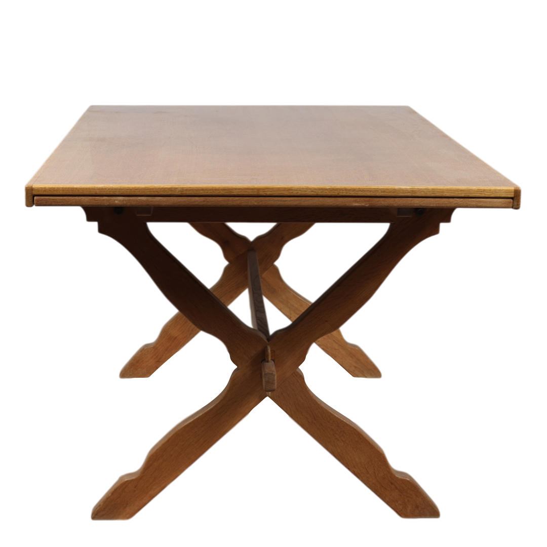 1960s Kjærnulf style: solid oak 63" dining table w/Dutch extensions