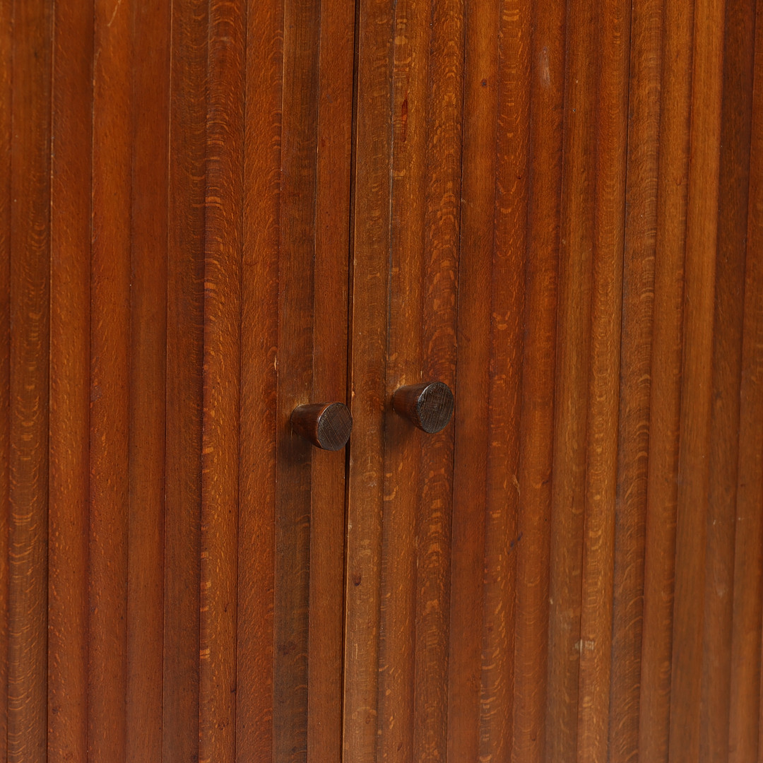 1950s Swedish : small beechwood cabinet with tambour doors