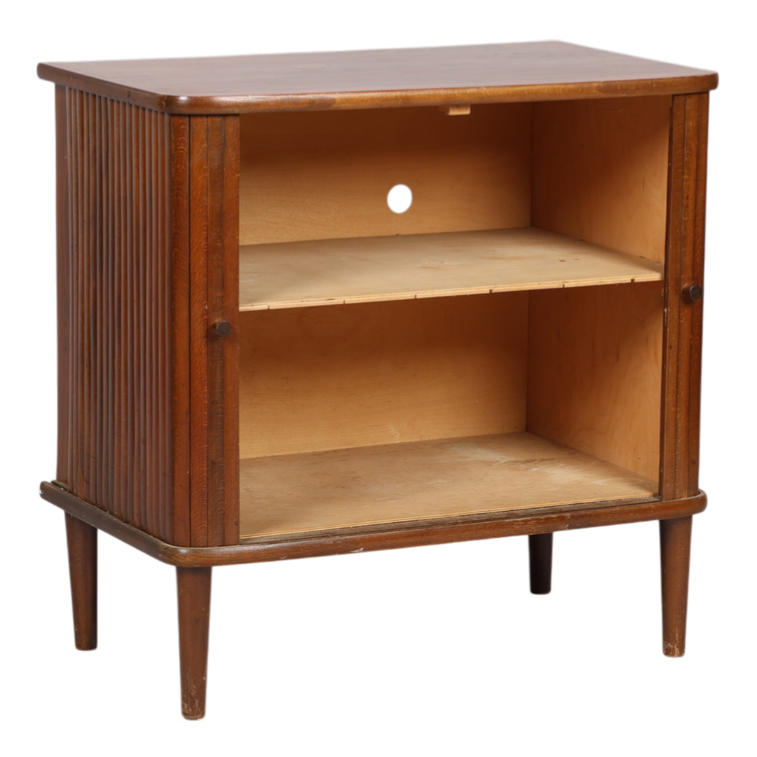 1950s Swedish : small beechwood cabinet with tambour doors
