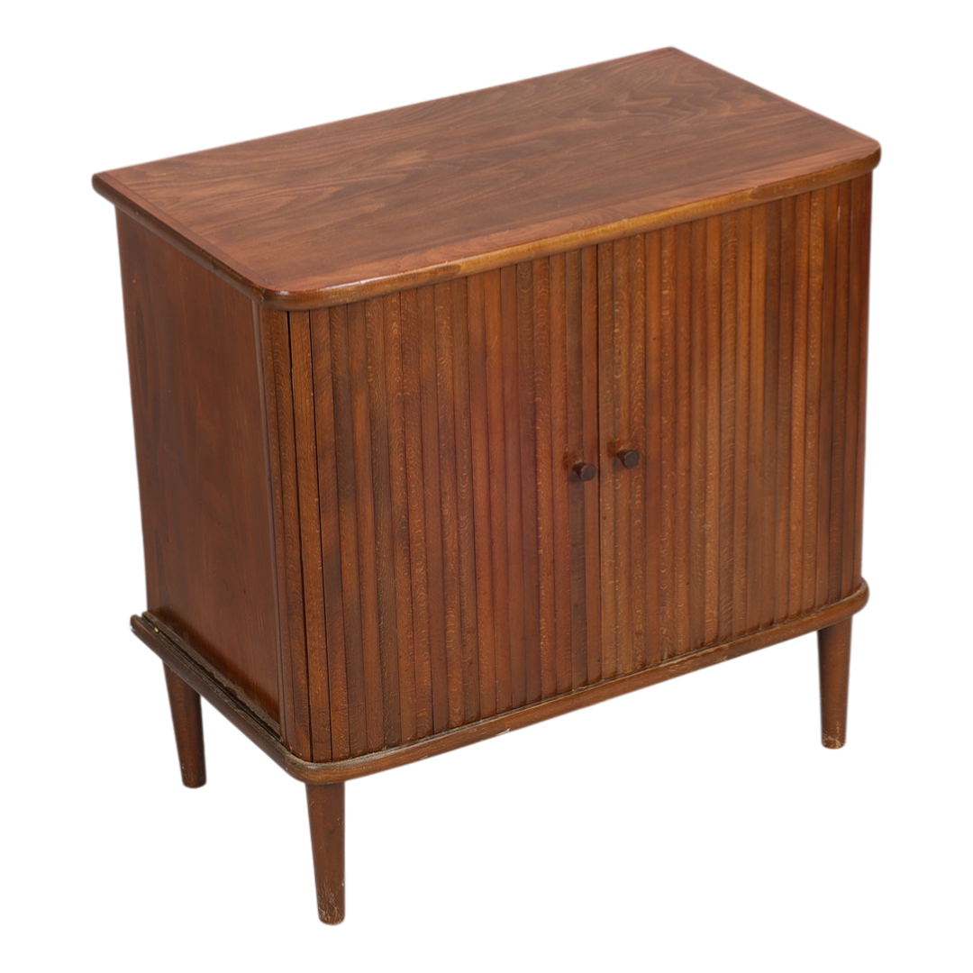 1950s Swedish : small beechwood cabinet with tambour doors