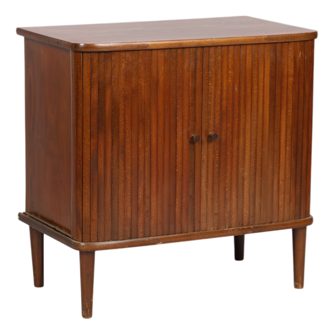 1950s Swedish : small beechwood cabinet with tambour doors