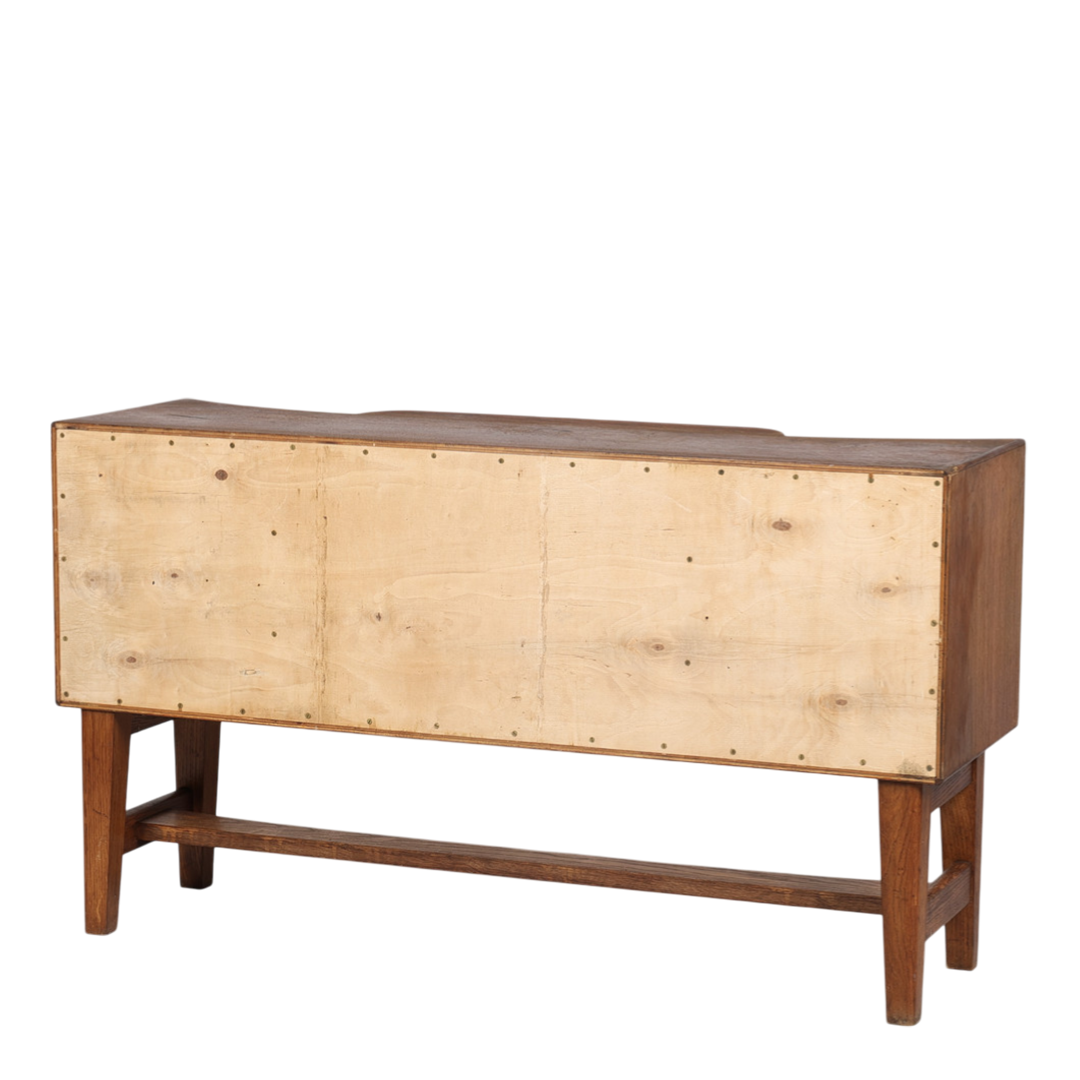 1940s Danish : oakwood 44" sideboard w/burl wood decor
