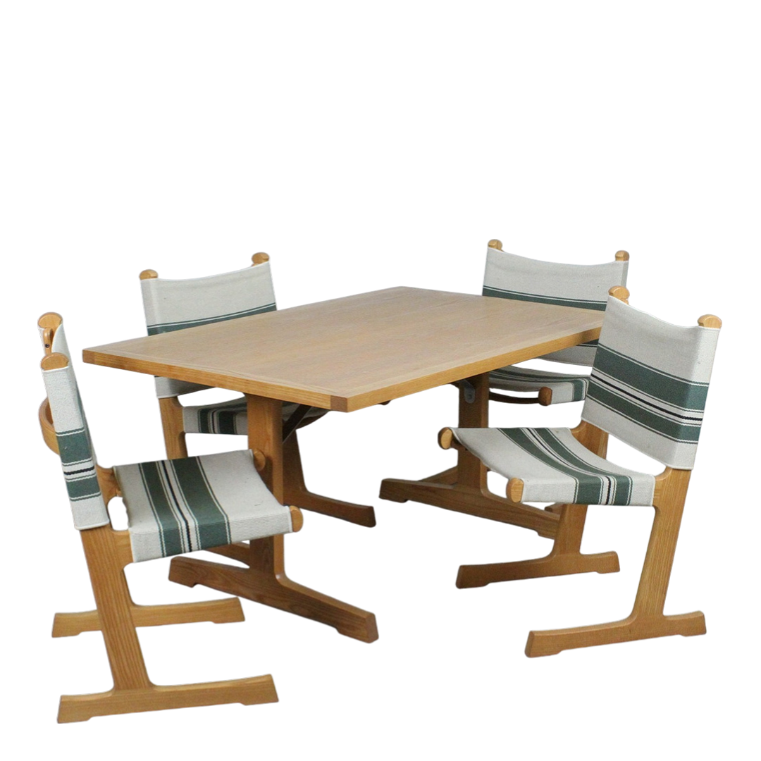 1970s Ditte & Adrian Heath : Cantilevered oak & canvas dining set, CADO