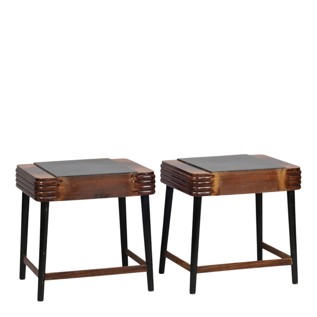 Pair Late 1930s: transitional Art Deco lacquered 20" nightstands