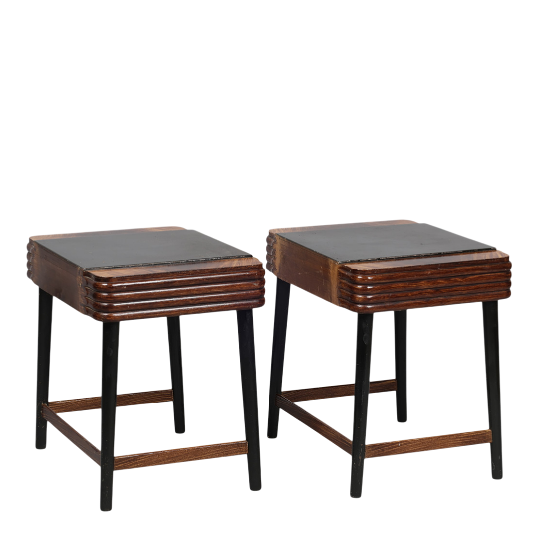 Pair Late 1930s: transitional Art Deco lacquered 20" nightstands