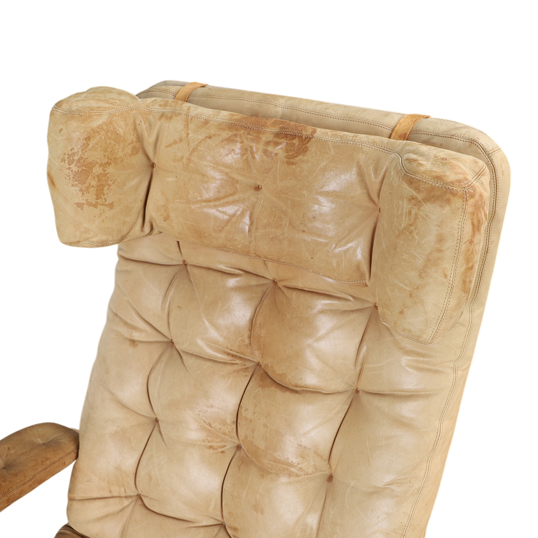 1970s Sam Larsson : "Fenix" reclining leather lounge chair, DUX