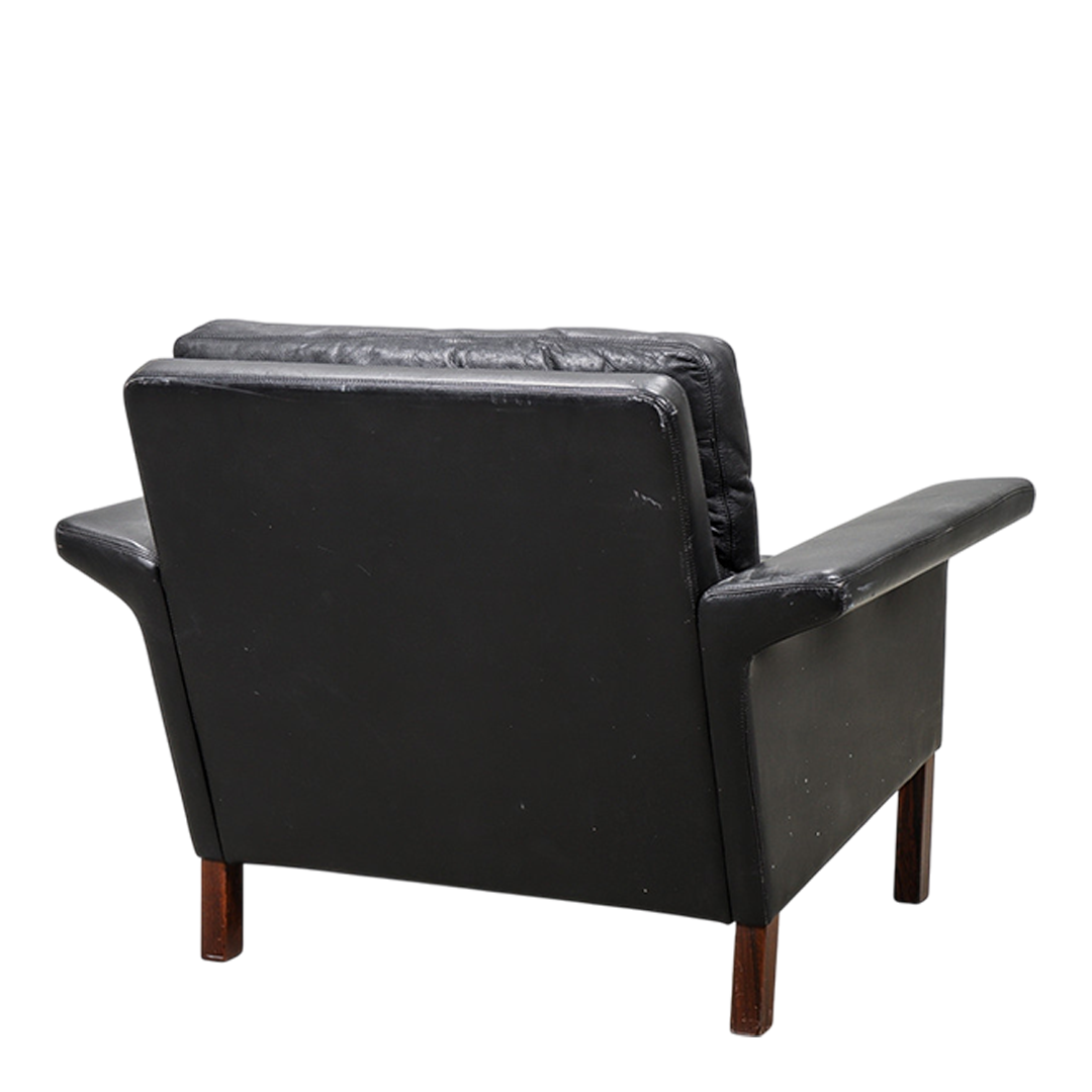 1960s Hans Olsen : black leather low lounge chair, CS Møbler