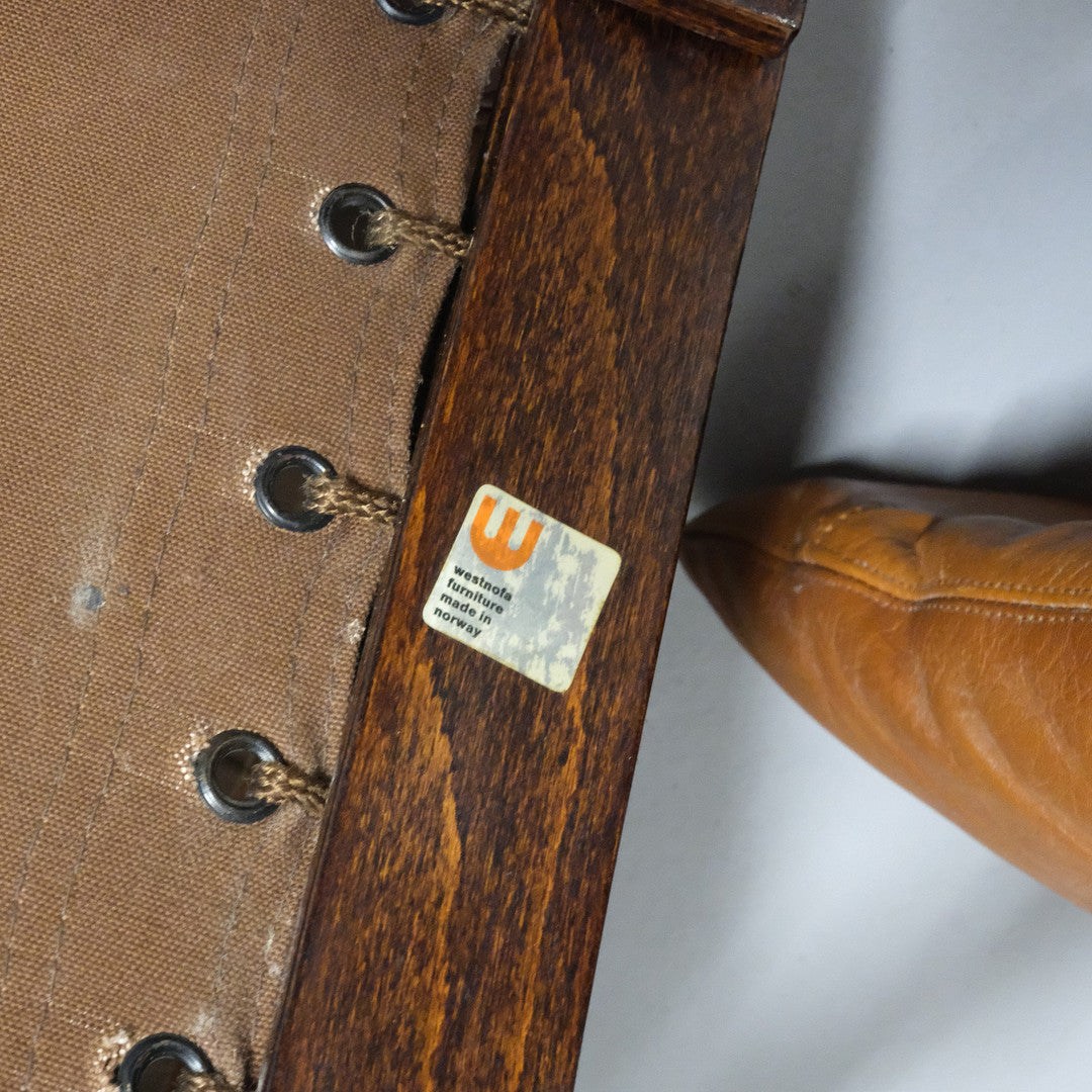1965 Ingmar Relling : brown leather "Siesta" lounge + ottoman, Norway