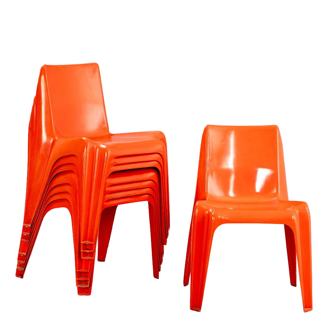 1960s Helmut Bätzner : orange plastic Model B1171 dining chair, Germany