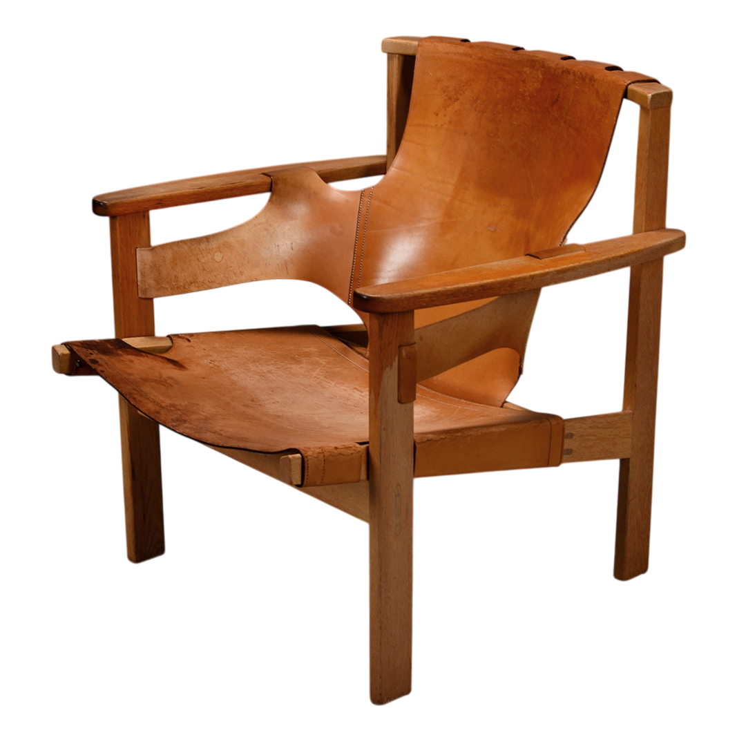 1950s Carl-Axel Acking : "Trienna" saddle leather & oak armchair