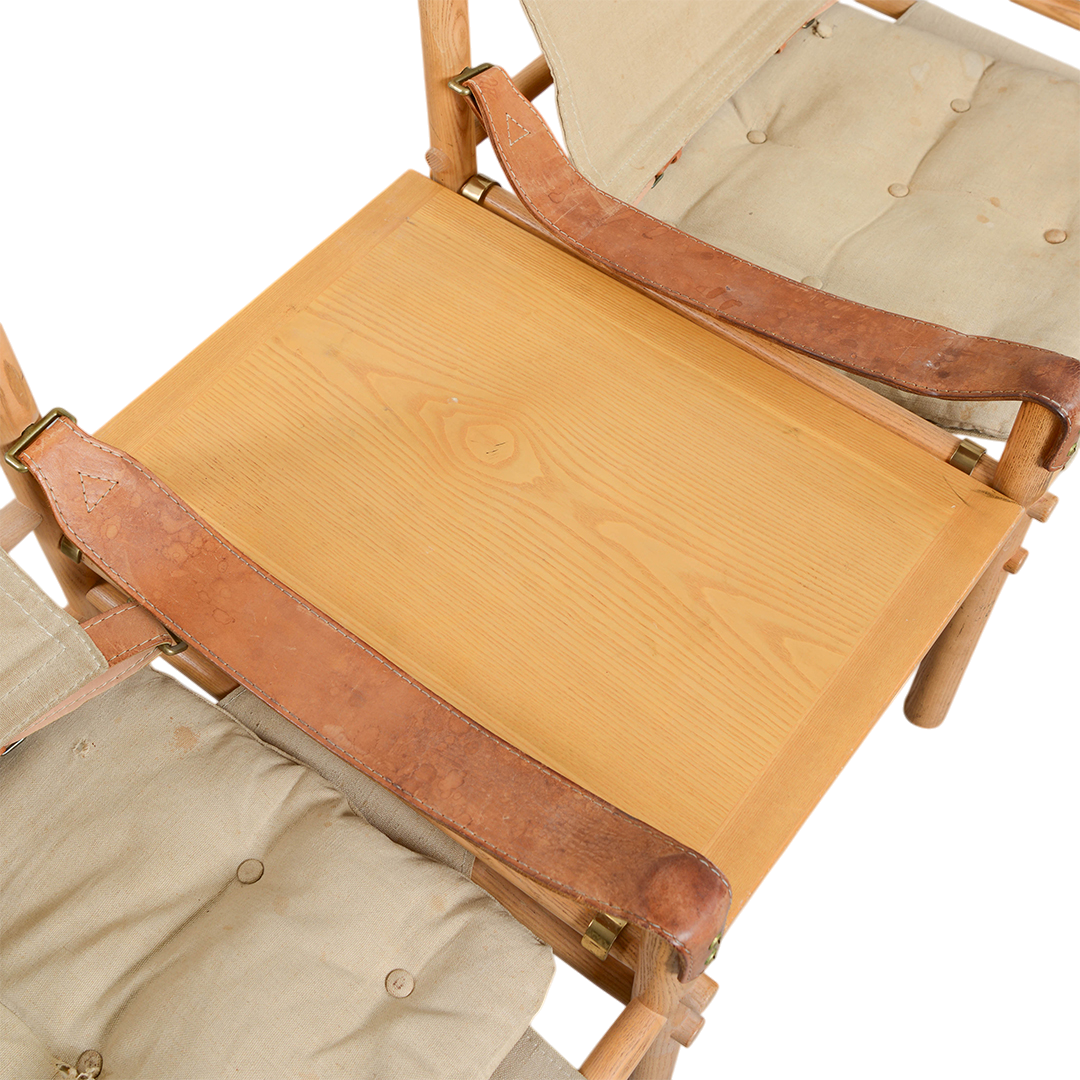 1960s Arne Norell : pair canvas Sirocco safari chairs w/table