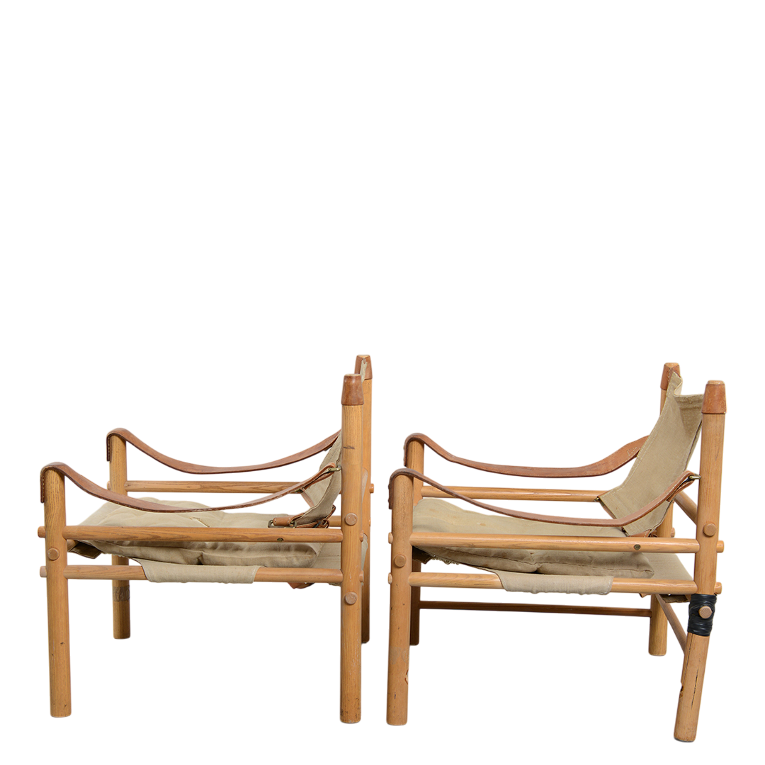1960s Arne Norell : pair canvas Sirocco safari chairs w/table