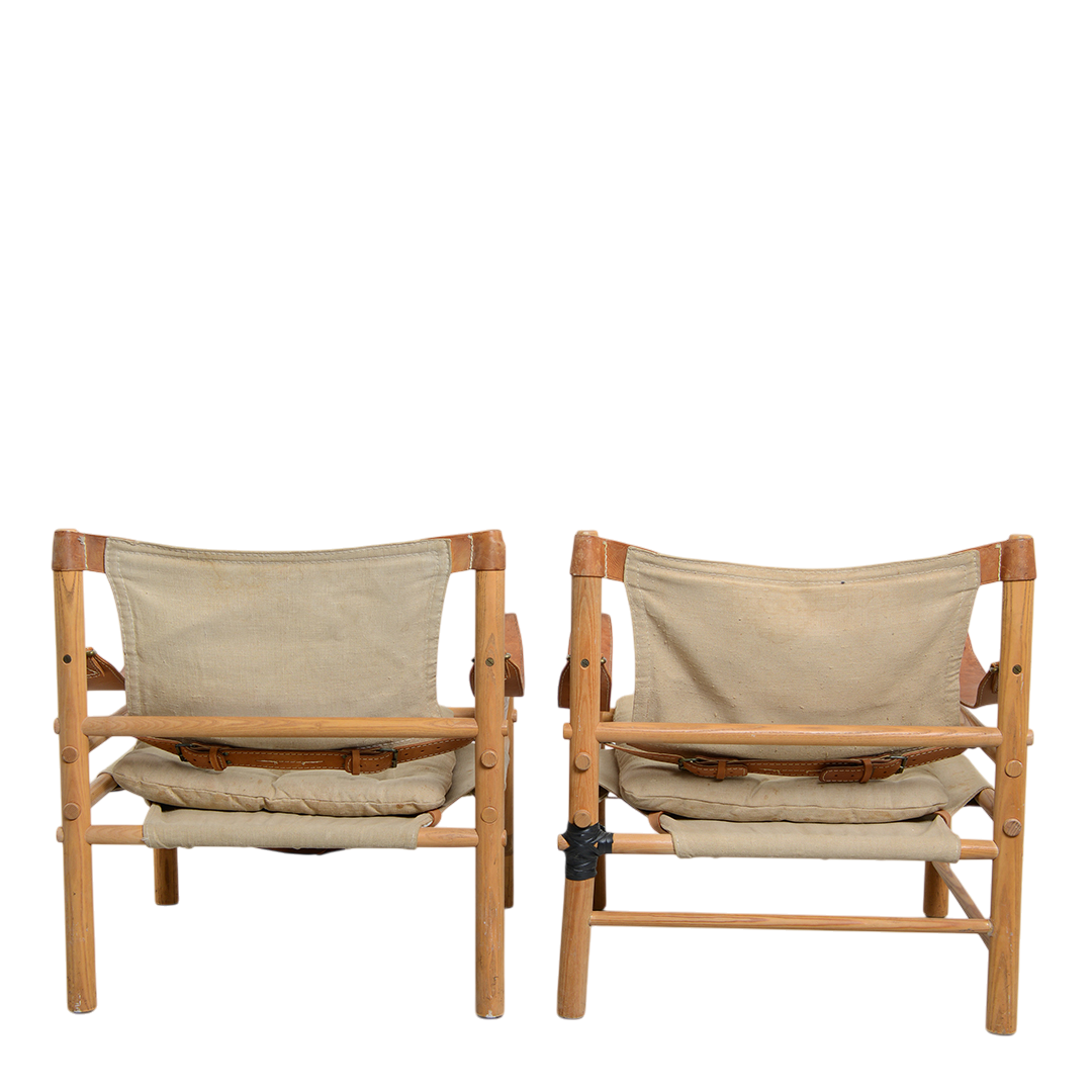 1960s Arne Norell : pair canvas Sirocco safari chairs w/table