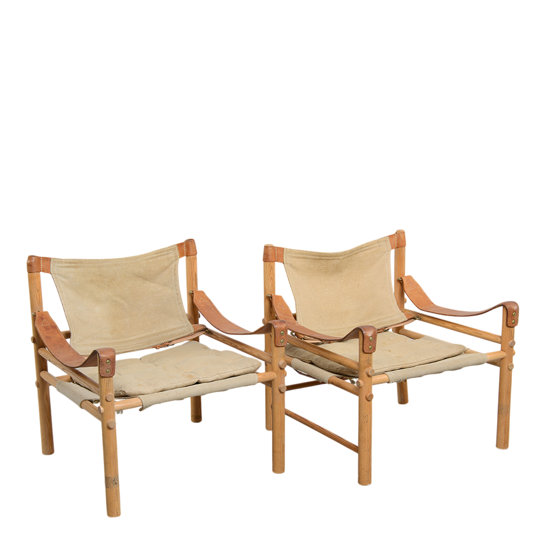 1960s Arne Norell : pair canvas Sirocco safari chairs w/table