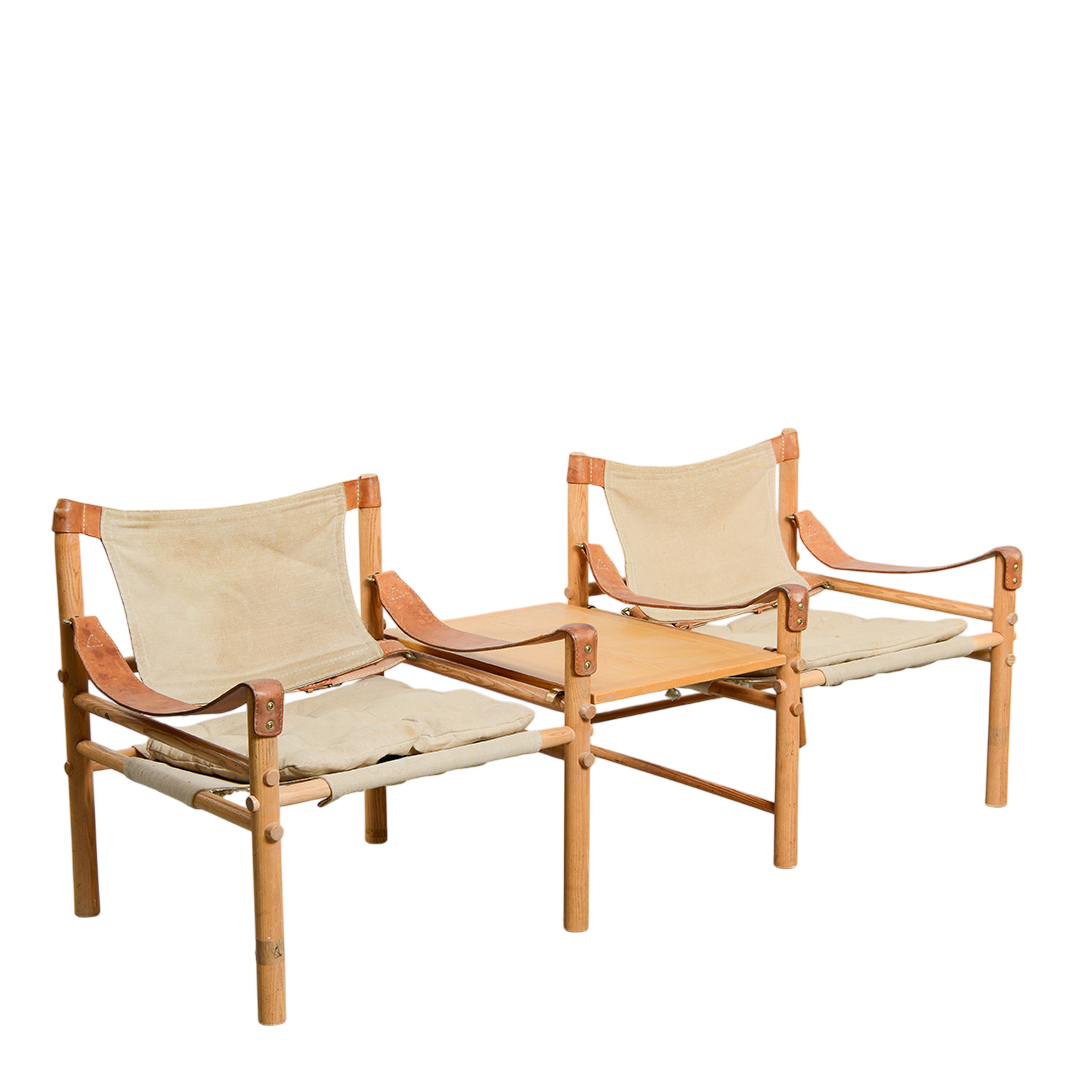 1960s Arne Norell : pair canvas Sirocco safari chairs w/table