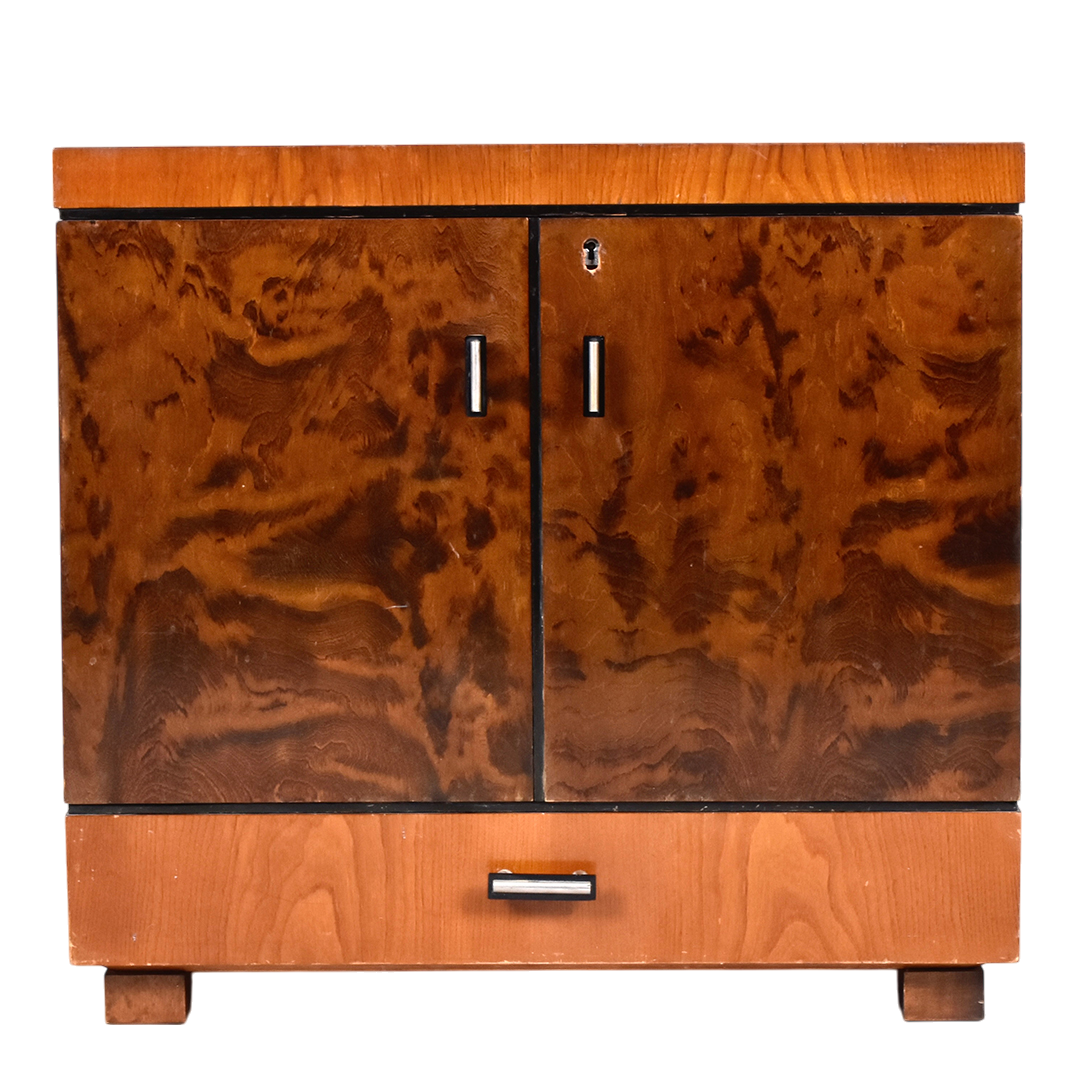 1940 European : Art Deco influenced birch/elm bar cabinet